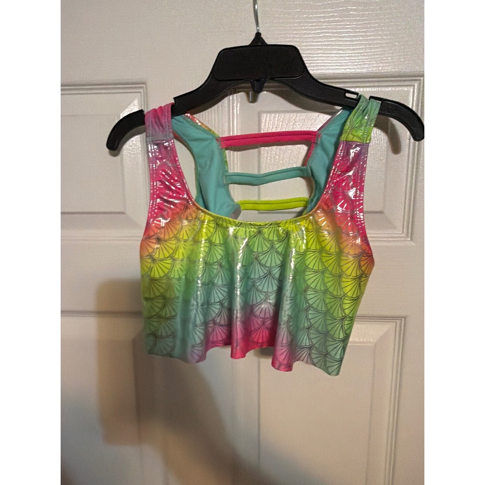Wonder Nation Girls XL 14-16 Rainbow Mermaid Scale Metallic Flounce Swim Top